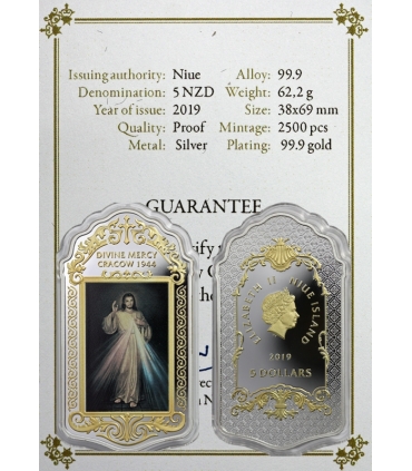 Niue 5 dolarów Divine Mercy Cracow 1944, 2019, srebro Ag 999, 2 uncje 62,2g, etui, certyfikat