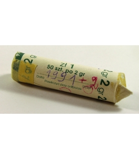 2 grosze 1991, rolka bankowa 100 szt. PKP BP