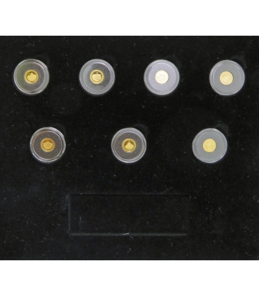 Zestaw 7 monet 1$ 0,5g, 7 Nowych Cudów Świata, złoto Au585, kaseta, certyfikaty, lupa