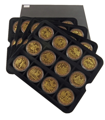Zestaw 48 szt. medali - Bóg Honor Ojczyzna – Dzieje Narodu Polskiego, platerowane złotem, kapsle, etui