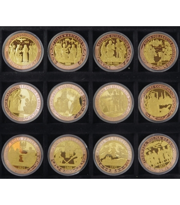 Zestaw 48 szt. medali - Bóg Honor Ojczyzna – Dzieje Narodu Polskiego, platerowane złotem, kapsle, etui