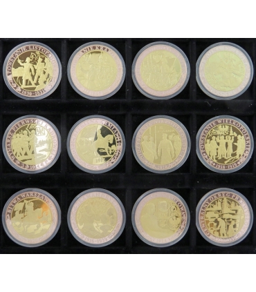 Zestaw 48 szt. medali - Bóg Honor Ojczyzna – Dzieje Narodu Polskiego, platerowane złotem, kapsle, etui