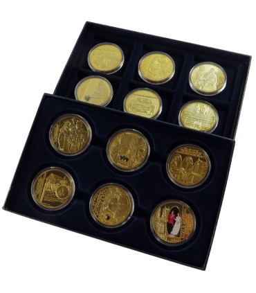 Zestaw 96 szt. medali - Bóg Honor Ojczyzna – Dzieje Narodu Polskiego, platerowane złotem, kapsle, etui