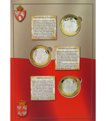 Zestaw 6 medali Historia Polski – platerowane, etui
