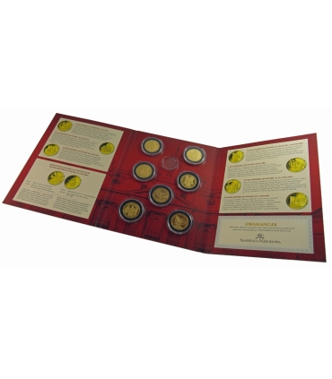 Zestaw medali „Papież, który zmienił historię – Pielgrzymki Jana Pawła II do Polski”, 7 szt., pozłacane, etui, certyfikat