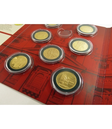 Zestaw medali „Papież, który zmienił historię – Pielgrzymki Jana Pawła II do Polski”, 7 szt., pozłacane, etui, certyfikat