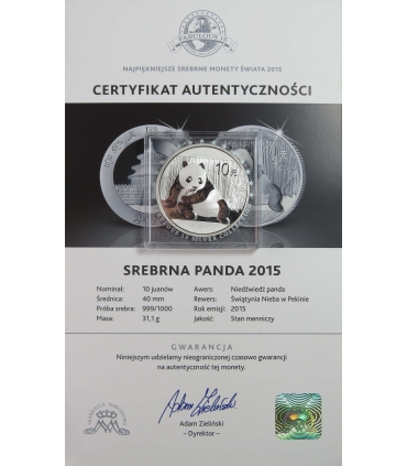 Chiny, 10 yuanów, 2015, Panda, stan 1-