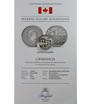 Kanada 3 dolary, 2017 Duch Kanady, srebro 999, certyfikat