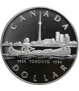 Kanada, 1 dolar 1984, 150 lat Toronto, certyfikat, srebro