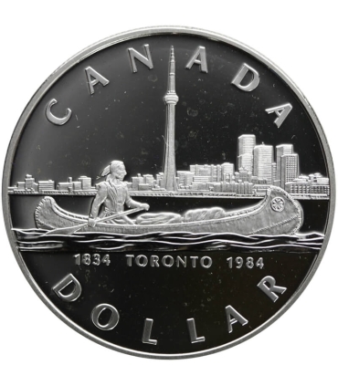 Kanada, 1 dolar 1984, 150 lat Toronto, certyfikat, srebro