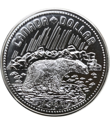 Kanada, 1 dolar 1980, Niedźwiedź polarny, srebro, certyfikat