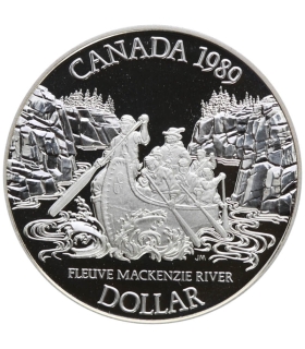 Kanada, 1 dolar 1989, rzeka Mackenzie, srebro, certyfikat