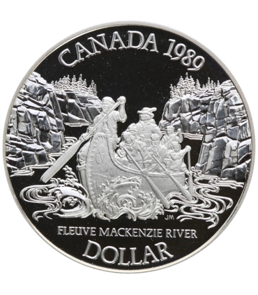 Kanada, 1 dolar 1989, rzeka Mackenzie, srebro, certyfikat
