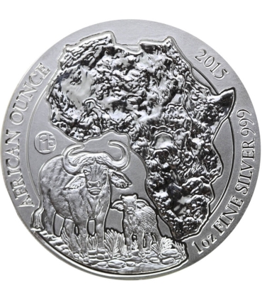 Rwanda 50 franków, 2015 Bawół, Srebro, Ag999, certyfikat