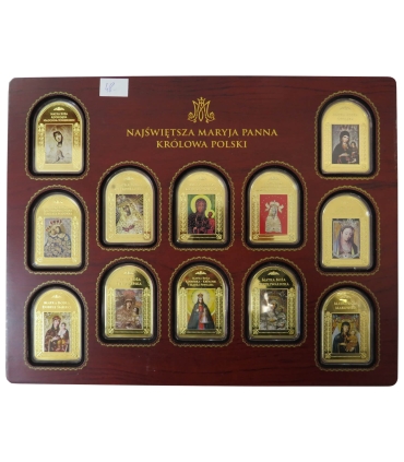 Najświętsza Maryja Panna – Królowa Polski – 12 pozłacanych medali z wizerunkami Matki Bożej, etui