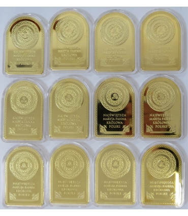 Najświętsza Maryja Panna – Królowa Polski – 12 pozłacanych medali z wizerunkami Matki Bożej, etui