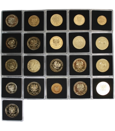 Złote Lata PRL – komplet 21 oryginalnych monet PRL platerowanych, certyfikaty, etui