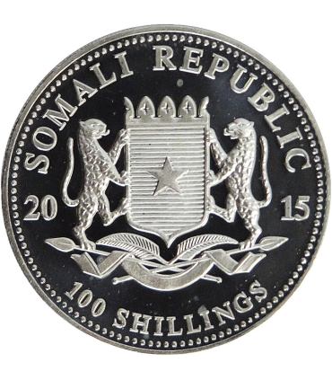Somalia 100 szylingów, 2015 Fauna Afryki - słoń, Ag999, certyfikat