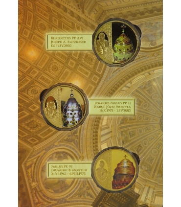 Zestaw „Tiara Papalis” – 3 medale platerowane, papież + tiara, etui kolekcjonerskie