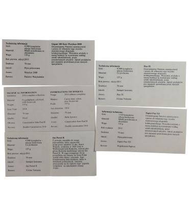 Zestaw 5 medali Watykan 70 mm – certyfikaty