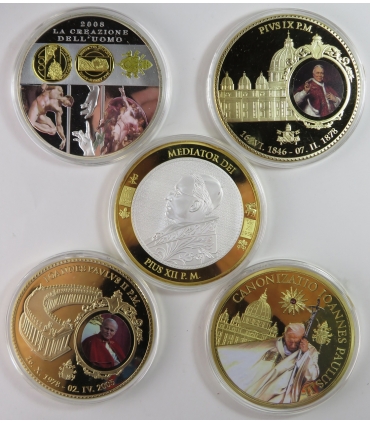 Zestaw 5 medali Watykan 70 mm – certyfikaty