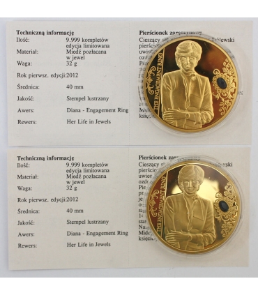 2 szt. x Medal Księżna Diana – Pierścionek zaręczynowy / Jej życie w klejnotach