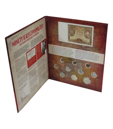 Monety II Rzeczypospolitej – zestaw kolekcjonerski 7 monet + z banknot 100 zł 1934,  certyfikat, etui
