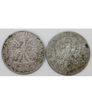 Lot: 2 x 5 złotych głowa kobiety 1932, 1933, stan 3