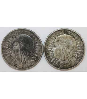Lot 2 x 10 złotych Głowa kobiety 1932, stan 3