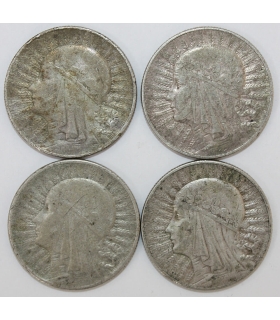 Lot: 4 x 5 złotych głowa kobiety 1932, 1933, stan 3