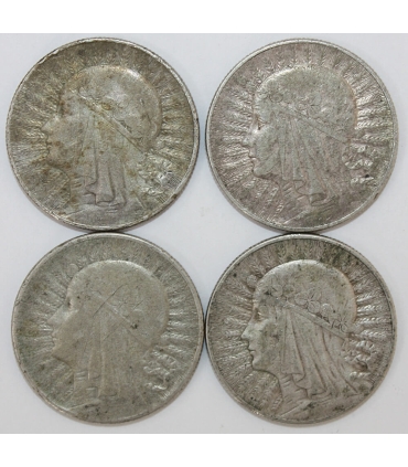 Lot: 4 x 5 złotych głowa kobiety 1932, 1933, stan 3
