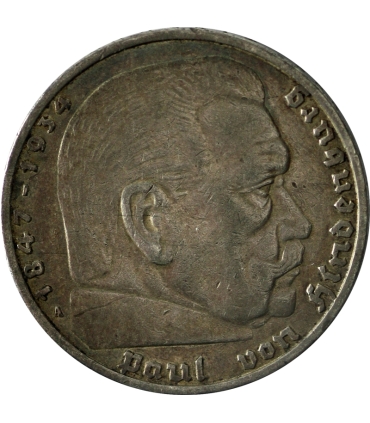5 marek, Hindenburg, 1937, A, stan 3