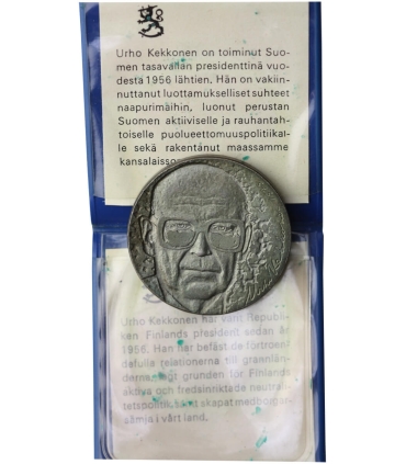 Finlandia 10 marek, 1975 75 rocznica urodzin - Urho Kekkonen, srebro, etui