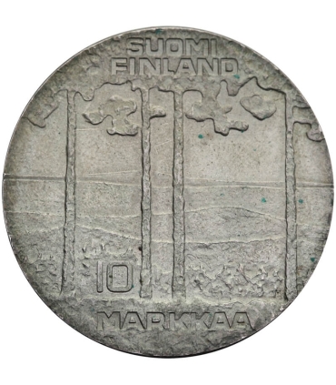 Finlandia 10 marek, 1975 75 rocznica urodzin - Urho Kekkonen, srebro, etui