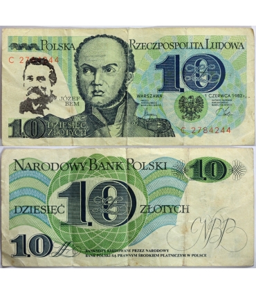 10 zł Józef Bem 1982, seria C + 3 X STEMPEL OPOZYCYJNY, duża rzadkość