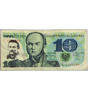 10 zł Józef Bem 1982, seria C + 3 X STEMPEL OPOZYCYJNY, duża rzadkość