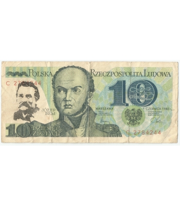 10 zł Józef Bem 1982, seria C + 3 X STEMPEL OPOZYCYJNY, duża rzadkość