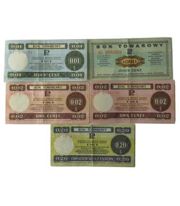 Lot: Zestaw 5 bonów towarowych, 1969/1979 stan 3-