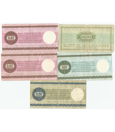 Lot: Zestaw 5 bonów towarowych, 1969/1979 stan 3-