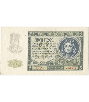 Banknot 5 złotych 1941 stan 2, Ser. AE