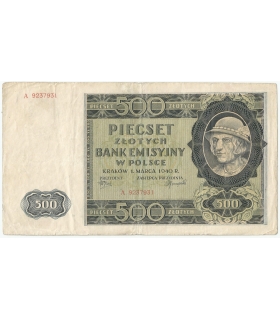 Banknot 500 złotych 1940 stan 3-, Ser. A, Góral