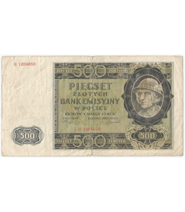 Banknot 500 złotych 1940 stan 3-/4+, Ser. A, Góral