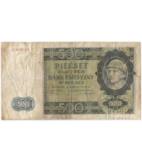 Banknot 500 złotych 1940 stan 3-/4+, Ser. A, Góral