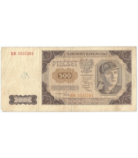 BANKNOT - 500 Złotych 1948 - GÓRNIK, seria BN, stan 3-/4+