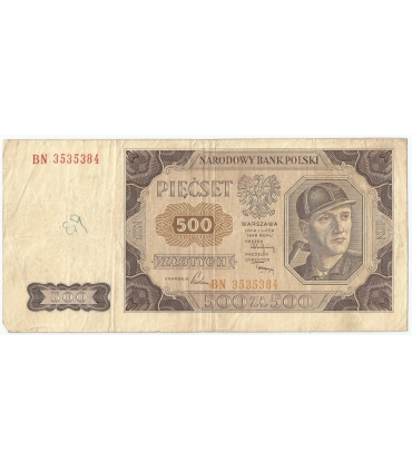 BANKNOT - 500 Złotych 1948 - GÓRNIK, seria BN, stan 3-/4+