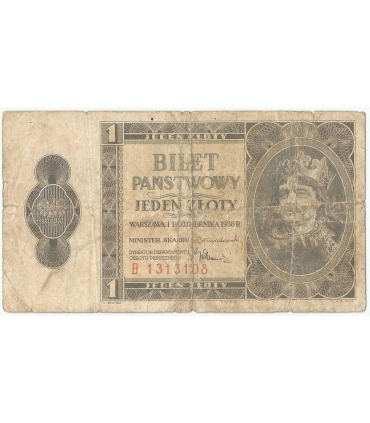 1 zł 1938 Chrobry, bardzo rzadki, stan 4