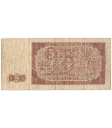 5 zł 1948 stan 3-, traktor, seria AC