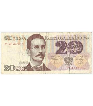 20 zł Romuald Traugutt 1982, STEMPEL OPOZYCYJNY "Ty wybierasz, oni nabierają", duża rzadkość