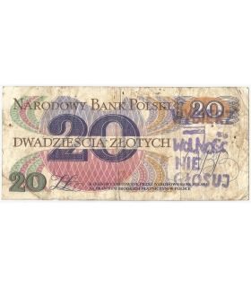 20 zł Romuald Traugutt 1982, STEMPEL OPOZYCYJNY "Wolność. Nie głosuj", duża rzadkość