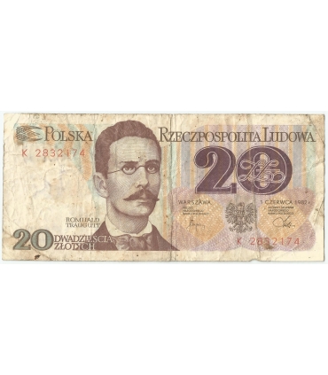 20 zł Romuald Traugutt 1982, STEMPEL OPOZYCYJNY "Wolność. Nie głosuj", duża rzadkość
